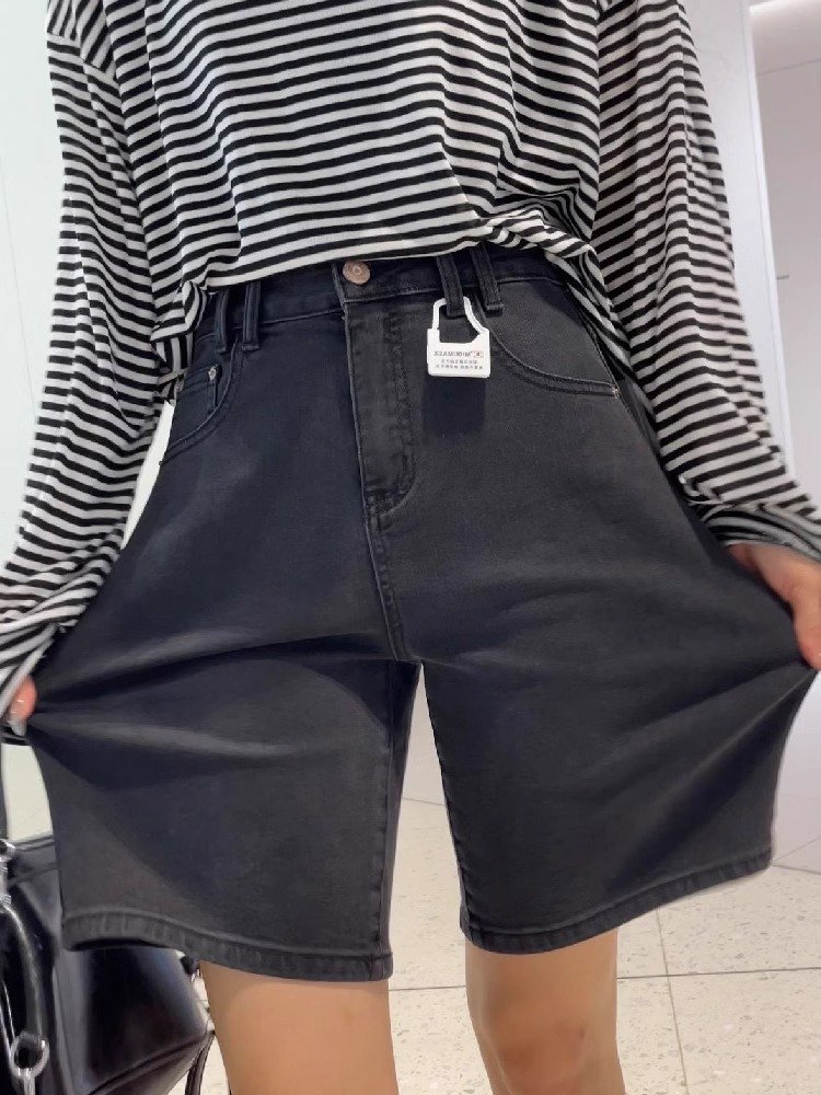 Vapetix S-5XL Plus-size women's 2025 summer black high-waisted elastic denim shorts for plus-size women, slimming – Bild 7