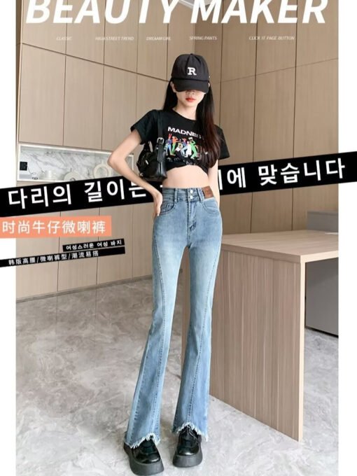 Vapetix XS-3XL  Women's Distressed Jeans with Flared Hem, Bell-bottoms, Slimming Elastic Long Vintage Hong Kong Sty – Bild 6