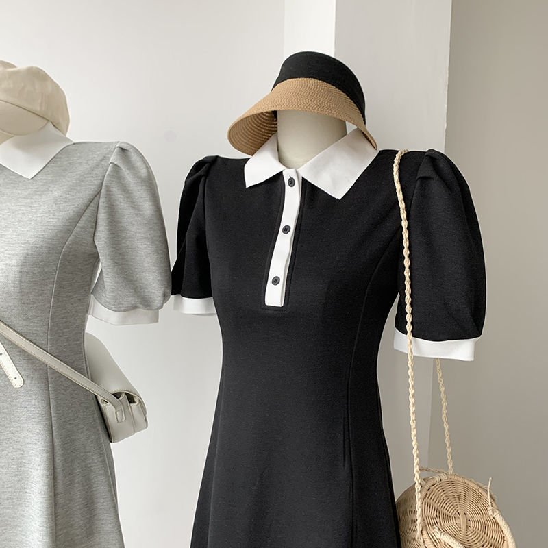 Vapetix S-2XL French puff sleeve short-sleeve dress for women, summer, waist-cinching, slimming, stomach covering – Bild 7