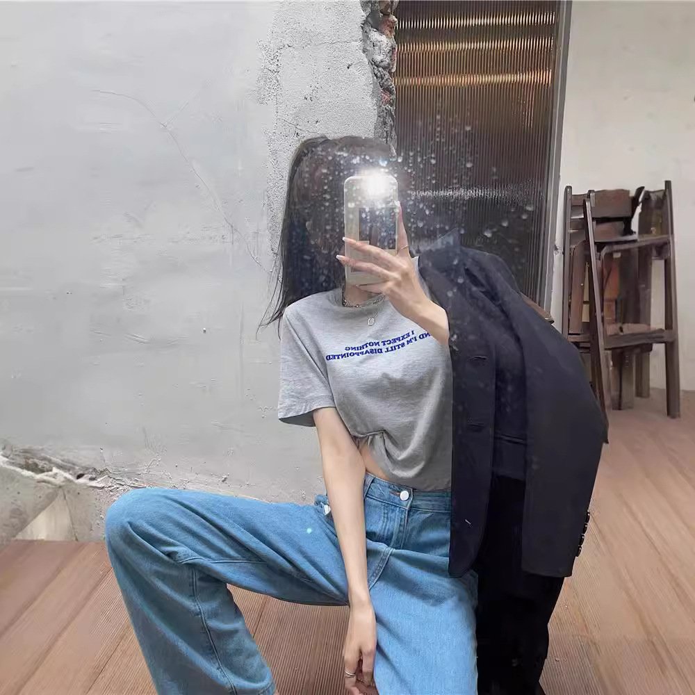 Vapetix M-2XL Summer 2025 Korean Version New Loose Short-Sleeve Revealing Navel Alphabet Print Super Hot Women's – Bild 8