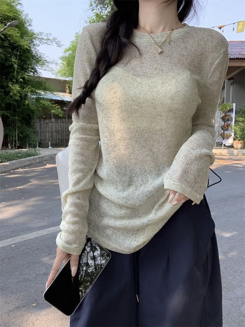 Vapetix S-XL American-style semi-transparent sunscreen long-sleeve T-shirt for women, summer loose casual thin c – Bild 9