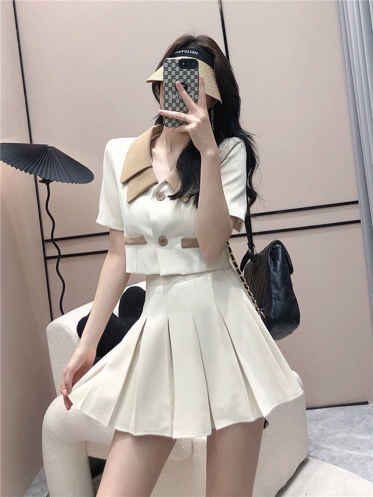 Vapetix ●S suggests 70-85 pounds●-●4XL recommended for 150-160 lbs● Small Suit Pleated Skirt Summer Korean-style Cropped Top + High-Waisted Short Skirt Designer 2-Piec – Bild 8