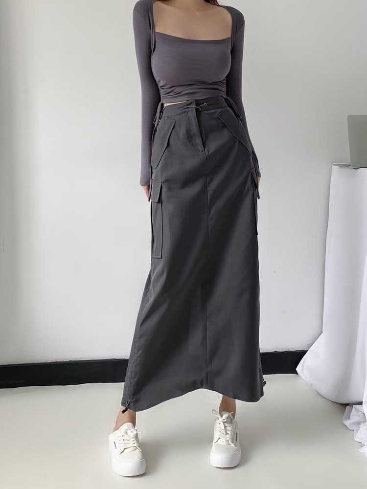 Vapetix S code【85-100斤】 translated into English is "S code【85-100 jin】"-Size 5XL (Recommended for 175-200 lbs) Grey workwear skirt new plus size suitable for pear-shaped body half skirt fat sister mm loose hide – Bild 9