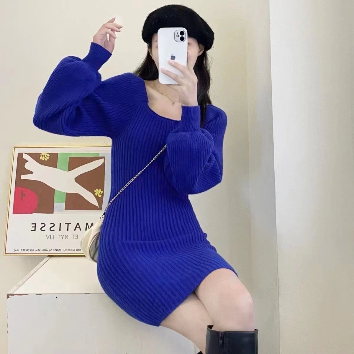 Vapetix Free Size-Free Size Tmall Quality French Style Petite Knit Autumn/Winter Design Lantern Sleeve Fashion Fitted Bodycon D – Bild 9