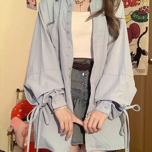 Vapetix S 75-90 kilograms-2XL 125-140 lbs Women's Blue Long-Sleeve Shirt Early Autumn 2025 Thin-Fitted Open-Shirt Design Sun Protection Jacke - 图片 9