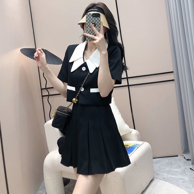 Vapetix ●S suggests 70-85 pounds●-●4XL recommended for 150-160 lbs● Small Suit Pleated Skirt Summer Korean-style Cropped Top + High-Waisted Short Skirt Designer 2-Piec – Bild 9