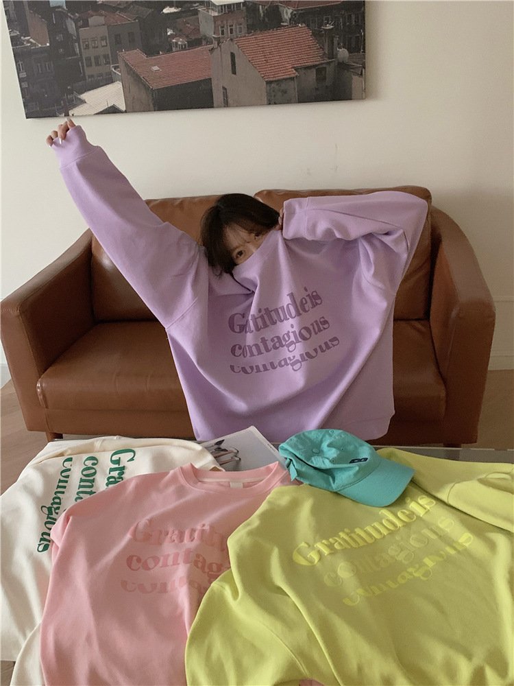 Vapetix Free Size-Free Size Women's Long-Sleeve Padded Sweatshirt with Letter Print for Autumn/Winter, Loose Fit, Casual Studen – Bild 9