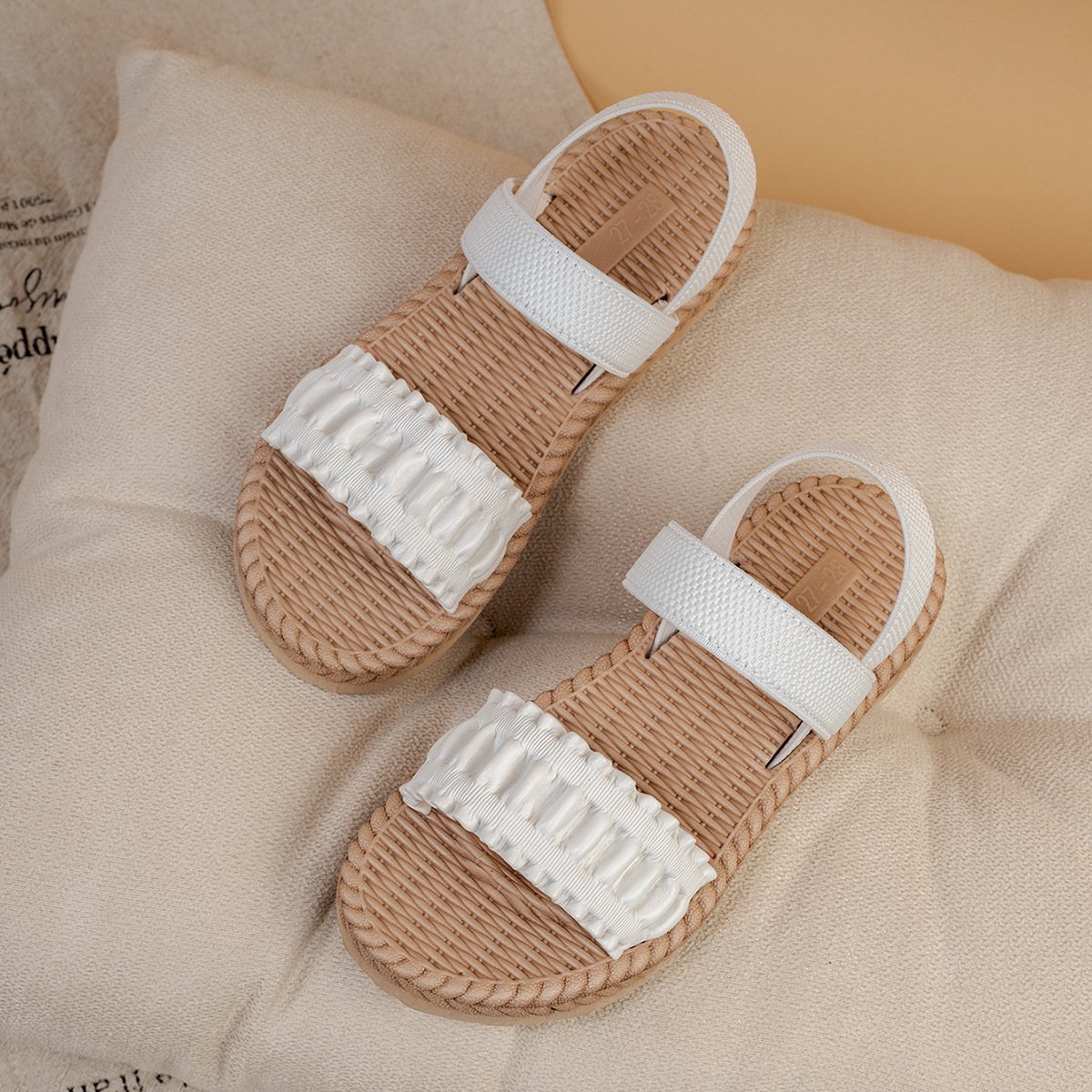 Vapetix 23-24-35-36 Flat children's sandals with elastic straps, cross design, summer outdoor wear, imitation grass wea – Bild 9