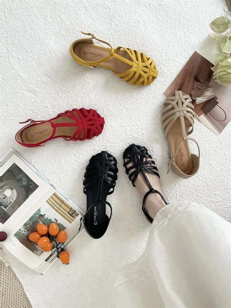 Vapetix 35-40 Ins niche ~ Baotou hollow out women's sandals 2025 summer retro Roman shoes with laces flat shoes – Bild 9