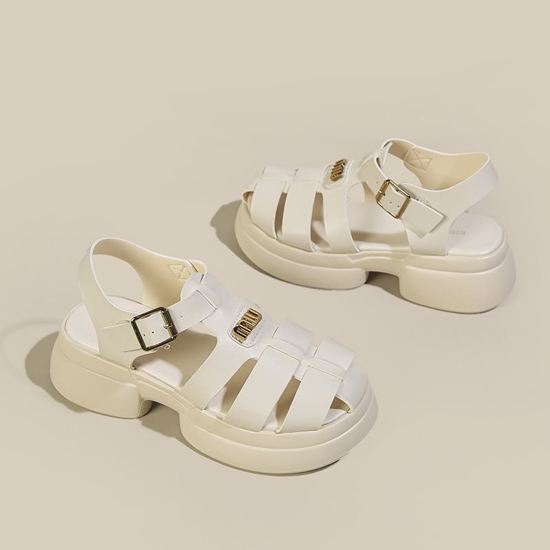 Vapetix 35-40 One-strap chunky-soled piggy-shaped beach shoes for summer, featuring a buckle design, woven textur – Bild 8