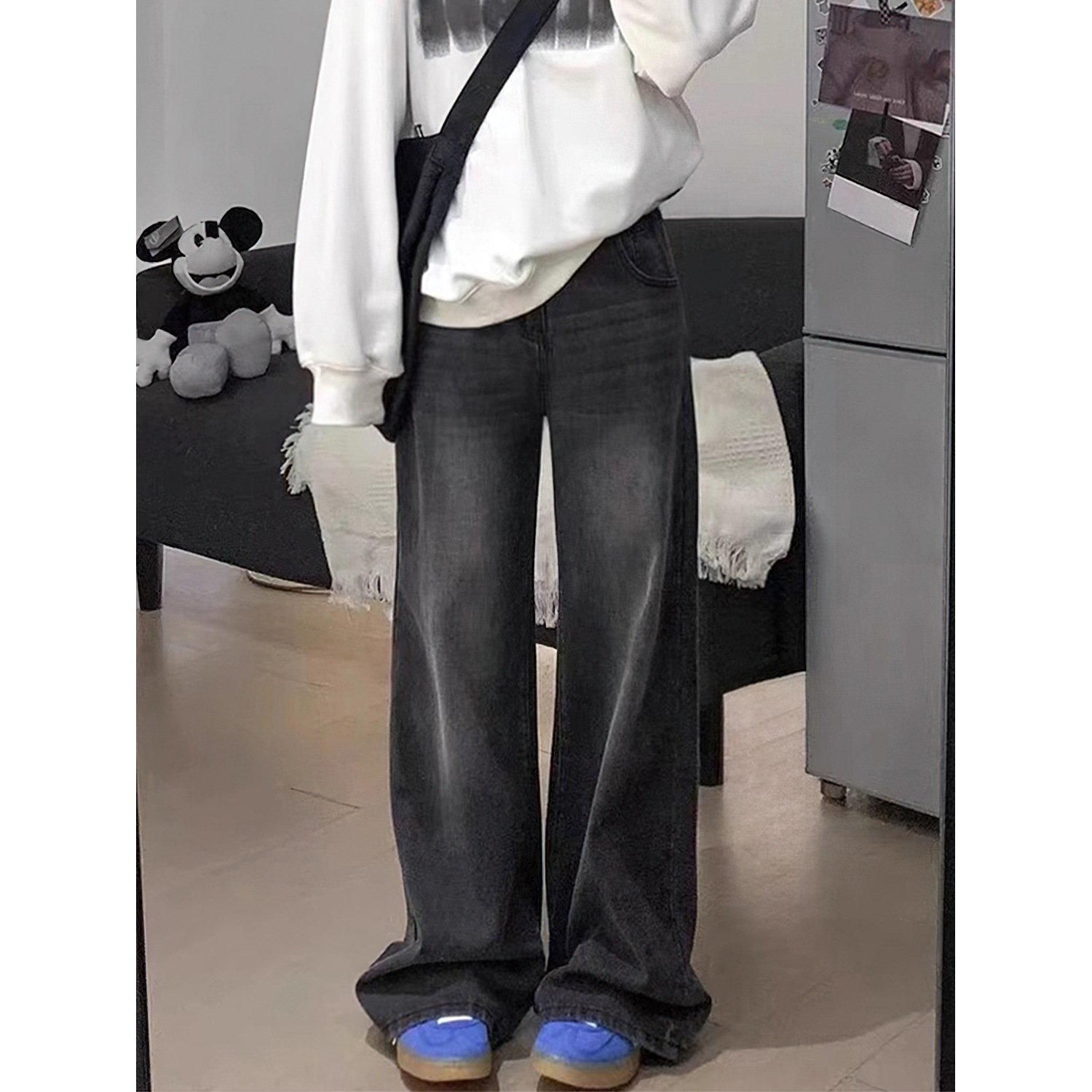 Vapetix ✿✿S suggests 80-90 pounds-✿✿4XL Suggests 180-200 lbs Black and Gray Straight Leg Denim for Women, Summer Fat Sister Pear Shape, High-Waisted Loose and S – Bild 8