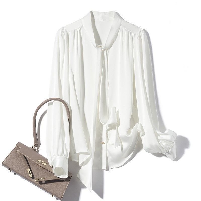 Vapetix ❥ ఇ S-❥ ఇ 3XL Spring Fashion Design Women's Satin Texture Long Sleeve Draped Belted Shirt Commuter Blouse with Bu – Bild 7