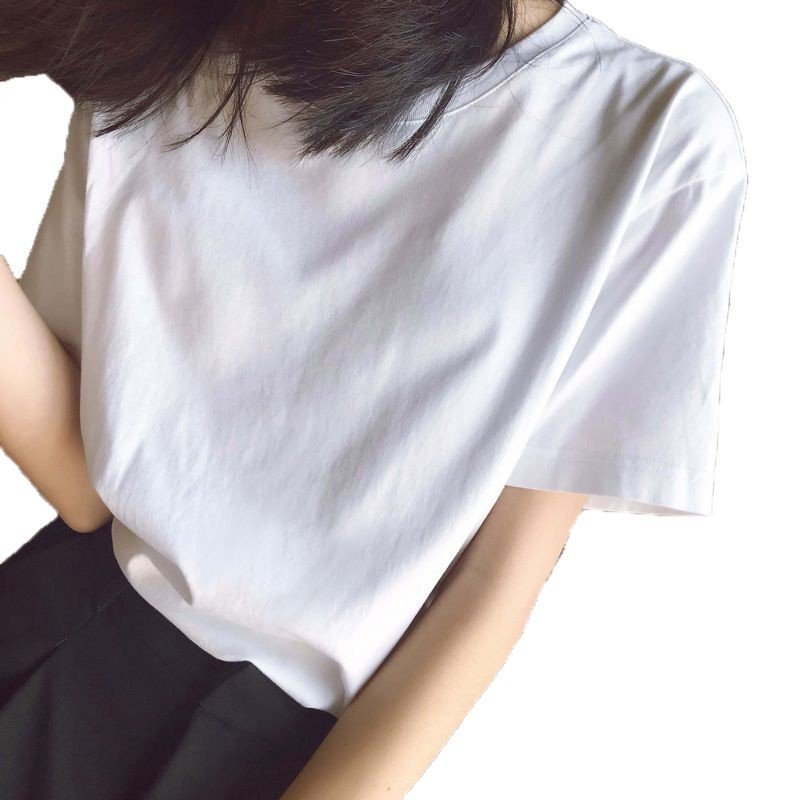 Vapetix M-XXL Korean-style student basic slim-fit solid color simple t-shirt tops 2025 summer white short-sleeved – Bild 9