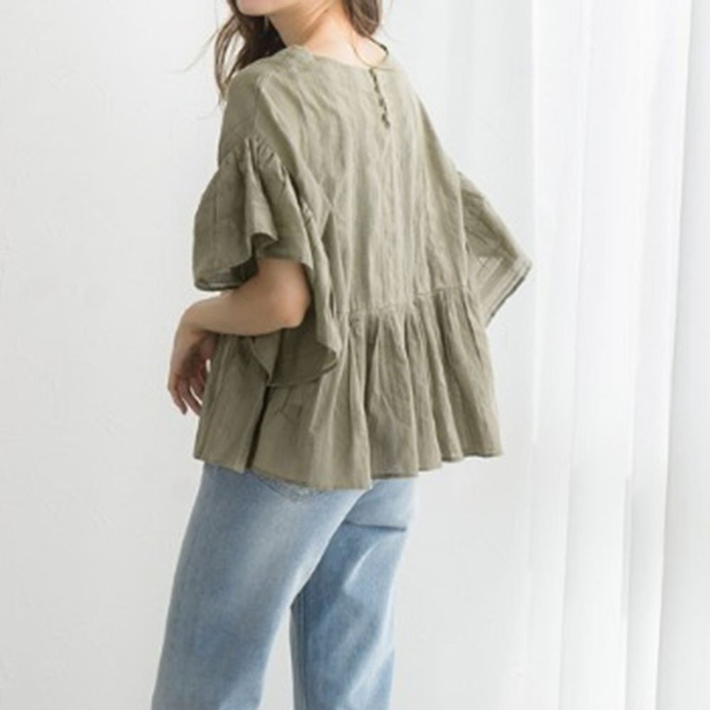 Vapetix Free Size-Free Size Japanese and Korean Style Instagram Women's Summer Short Sleeve Casual Lantern Sleeve A-line Hem Tu – Bild 8