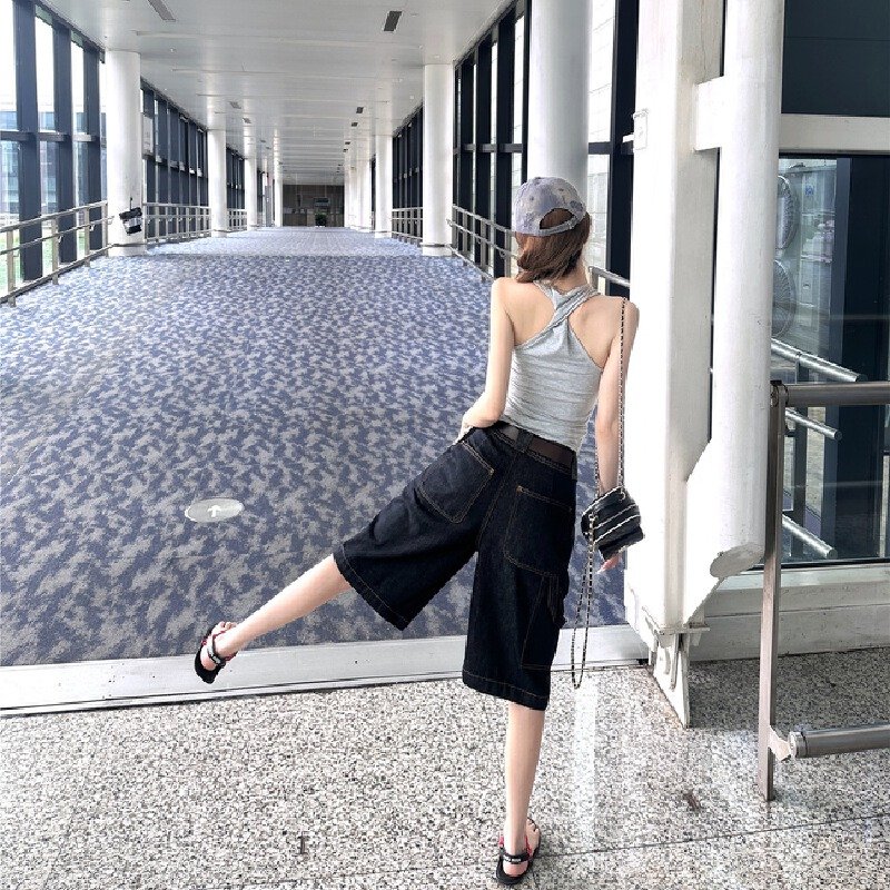 Vapetix S-XL Real shot! Elastic knitted waist-tightening cropped vest top women's loose straight-leg high-waiste – Bild 6