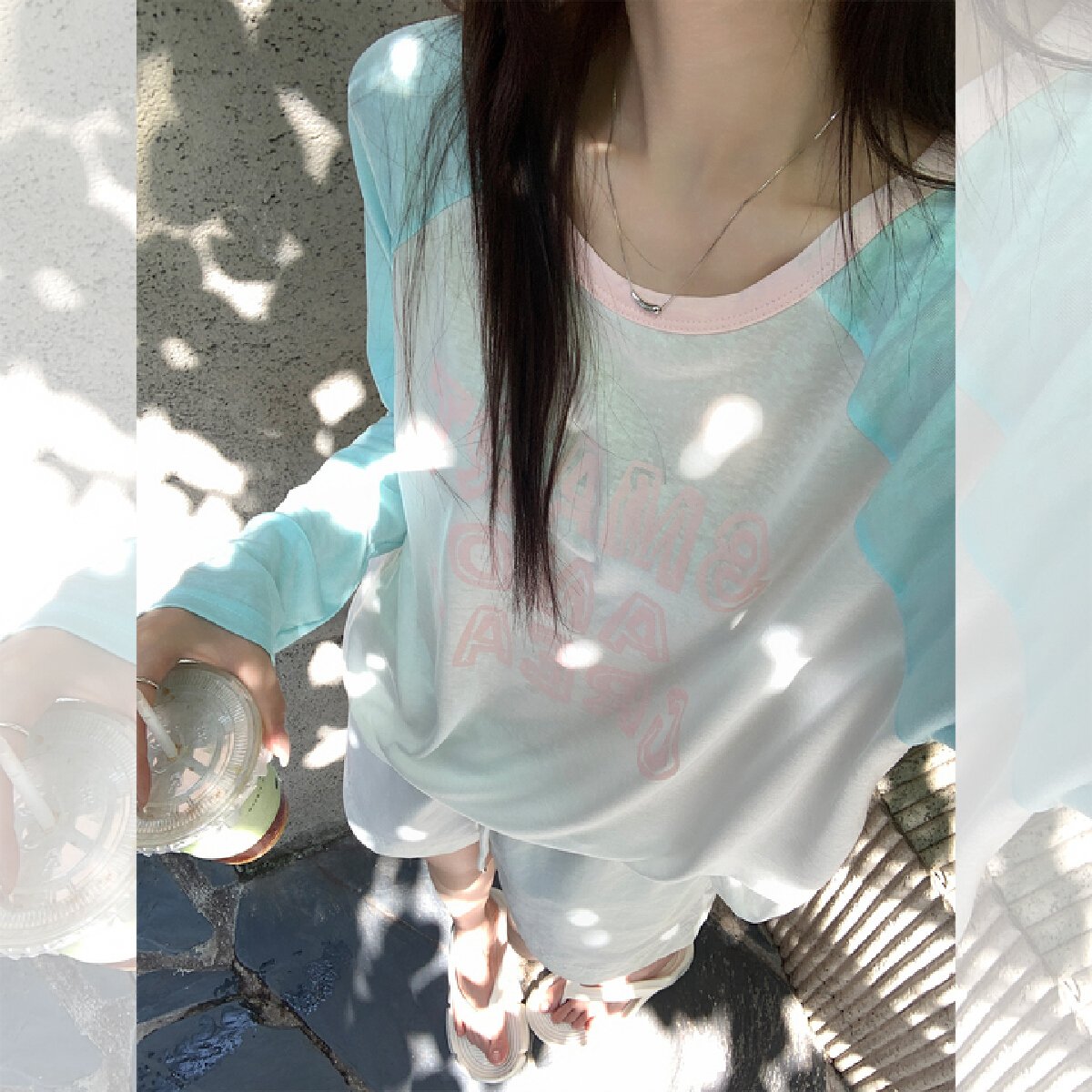 Vapetix Free Size-Free Size Actual Color Collage Letter Print Cool Sensation Long-Sleeve Women's Summer Loose Thin Casual Small – Bild 6