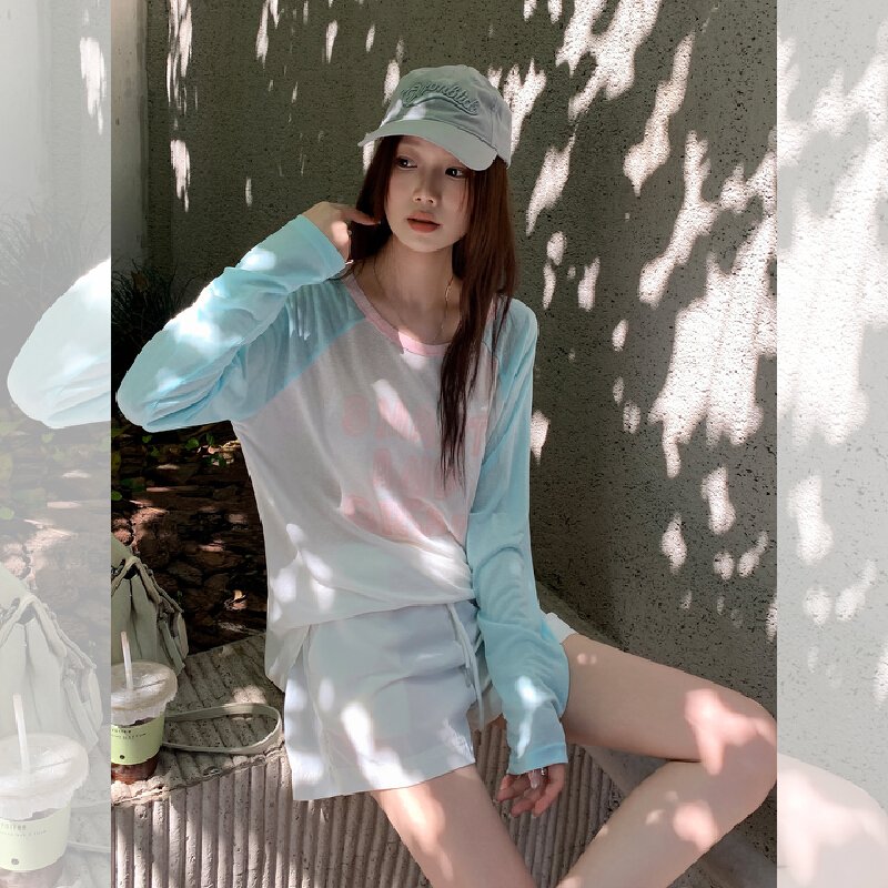 Vapetix Free Size-Free Size Actual Color Collage Letter Print Cool Sensation Long-Sleeve Women's Summer Loose Thin Casual Small – Bild 7