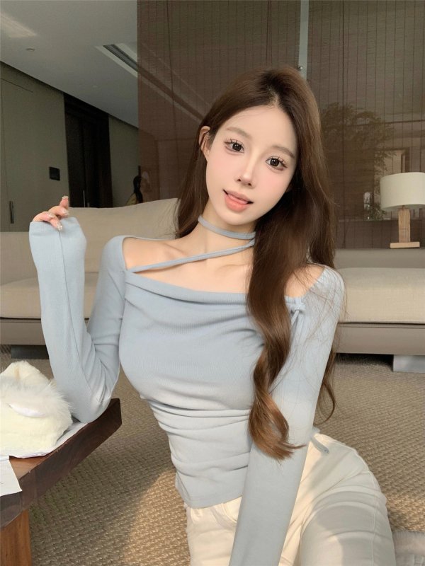 Vapetix One size fits all-One size fits all Real shot ~ Slim design niche halterneck top, bottoming shirt, off-shoulder temperament, inner T-sh - 图片 6