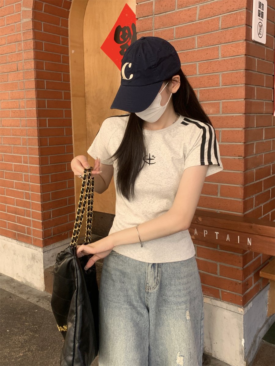 Vapetix S-L Real shot of summer Korean style round neck raglan hot girl bar embroidery design pure cotton short – Bild 7