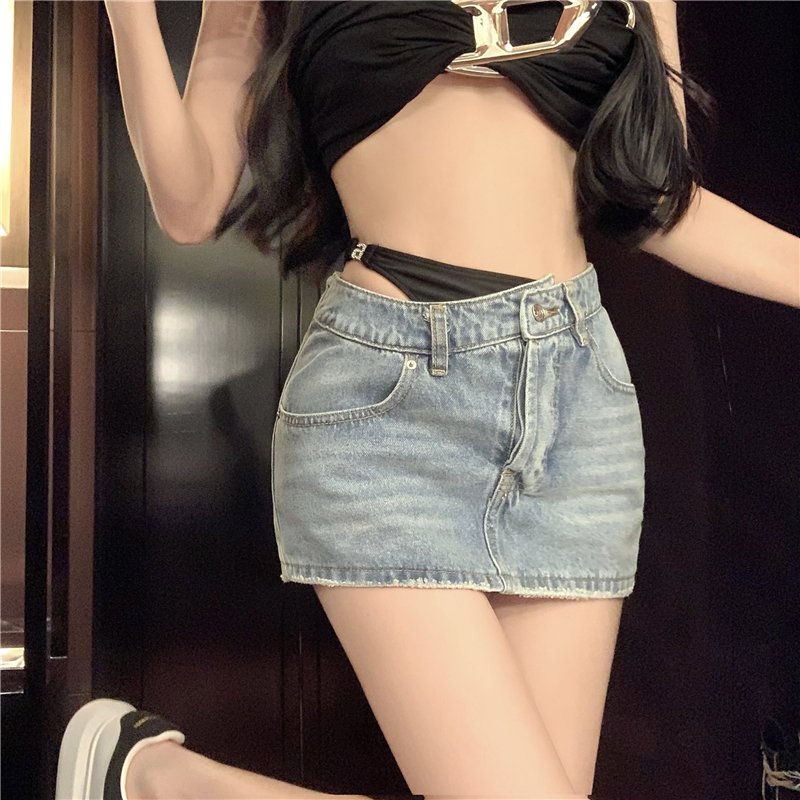 Vapetix S-XL Live-shoot! Splicing design sense summer new sexy pure desire denim mini skirt for women - 图片 5