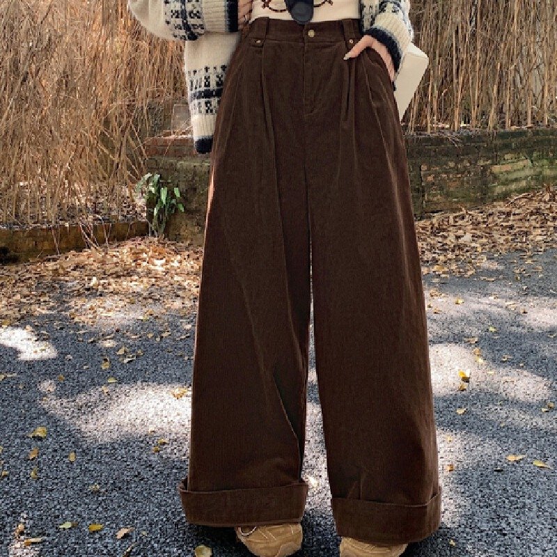 Vapetix S-L Actual shot corduroy loose retro high-waisted straight-leg casual pants solid color versatile women – Bild 5