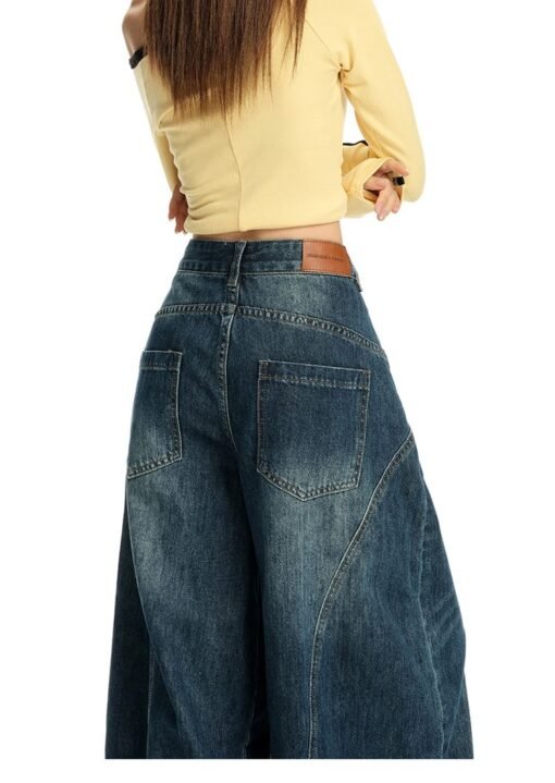 Vapetix XS-XL  Bent-knife American-style high street loose wide-leg stereoscopic cutting silhouette, washed denim – Bild 7