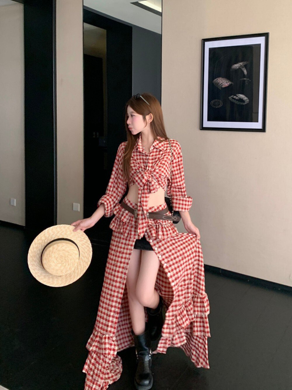 Vapetix S-L Women's Fall 2025 Retro Hot Girl Red Plaid Dress with Vacation Style – Bild 7