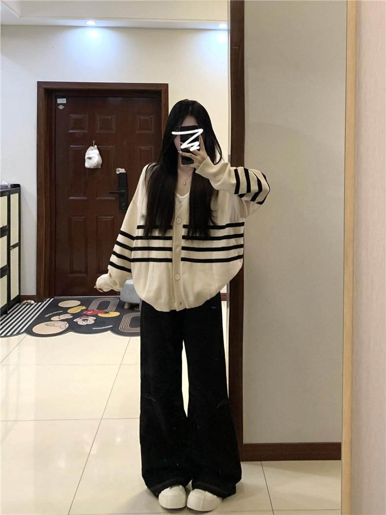 Vapetix S-XL Lazily styled, high-end striped knit sweater coat for women, suitable for autumn and winter, early – Bild 7