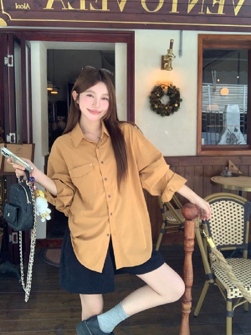 Vapetix Free Size-Free Size Photographed Korean-style retro relaxed fit thin women's autumn casual versatile long-sleeved top – Bild 6