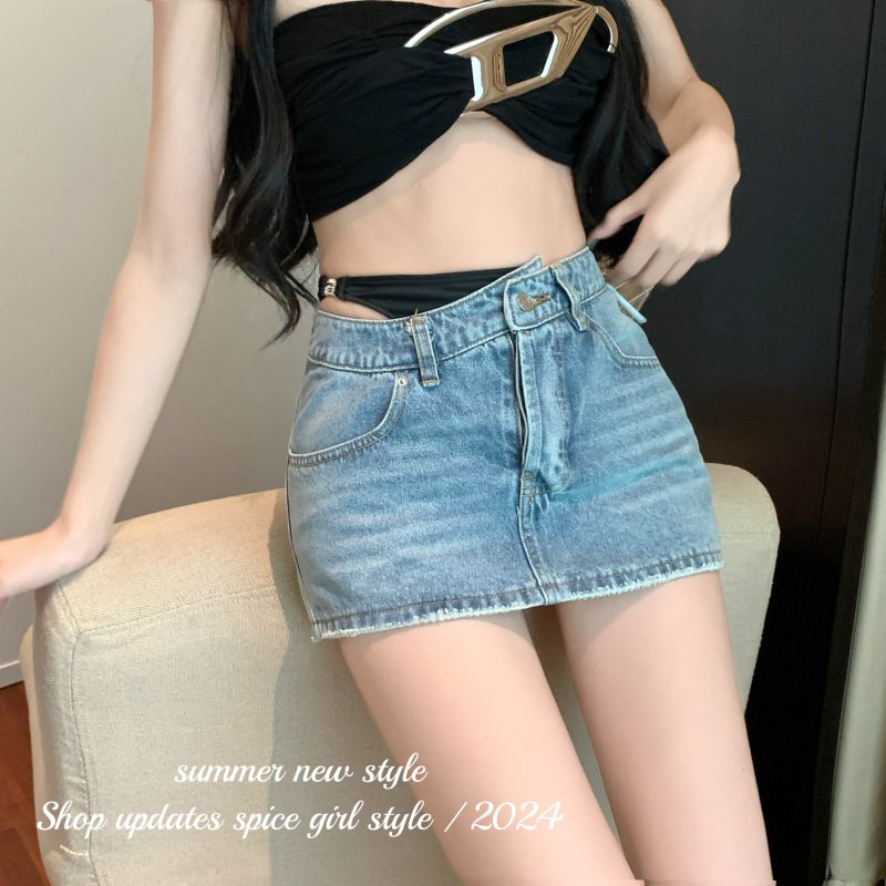 Vapetix S-XL Live-shoot! Splicing design sense summer new sexy pure desire denim mini skirt for women - 图片 6