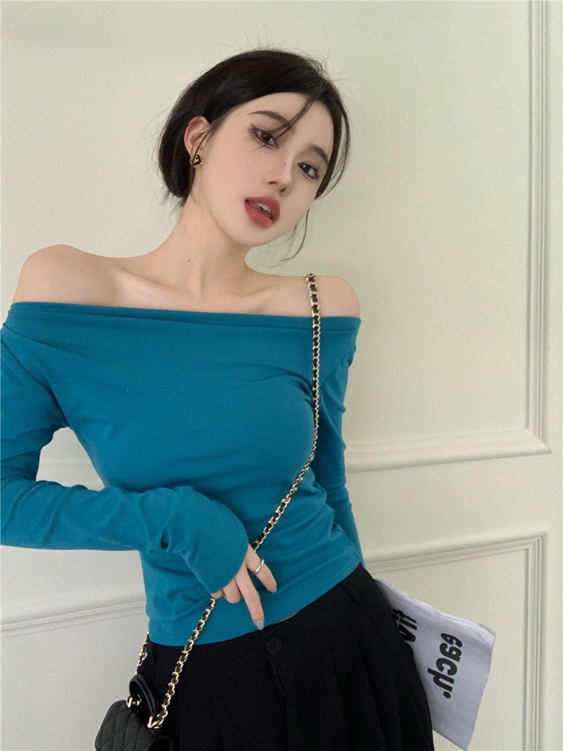 Vapetix One size fits all-One size fits all Actual shot ~ one-line collar, off-shoulder inner bottoming shirt, autumn new long-sleeved tight-fi - 图片 5