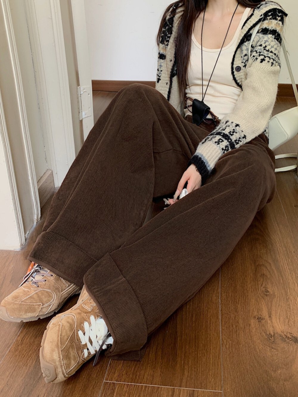 Vapetix S-L Actual shot corduroy loose retro high-waisted straight-leg casual pants solid color versatile women – Bild 6