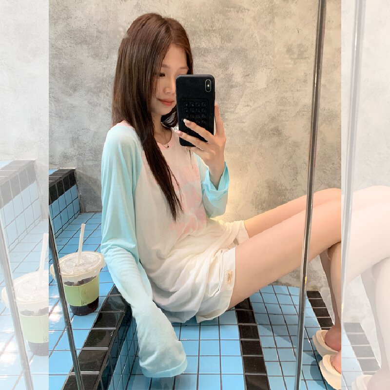 Vapetix Free Size-Free Size Actual Color Collage Letter Print Cool Sensation Long-Sleeve Women's Summer Loose Thin Casual Small – Bild 9