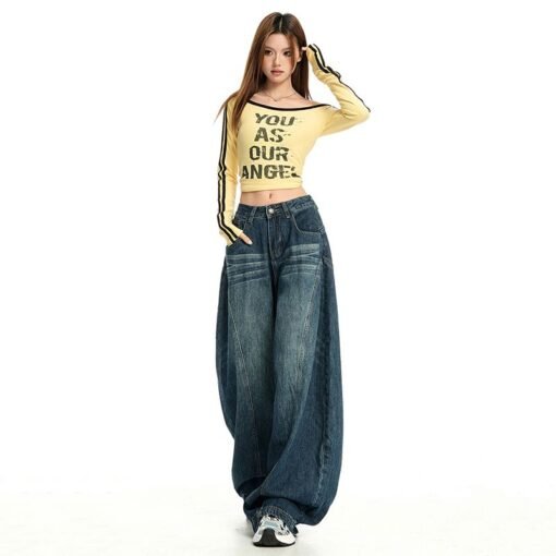 Vapetix XS-XL  Bent-knife American-style high street loose wide-leg stereoscopic cutting silhouette, washed denim – Bild 8