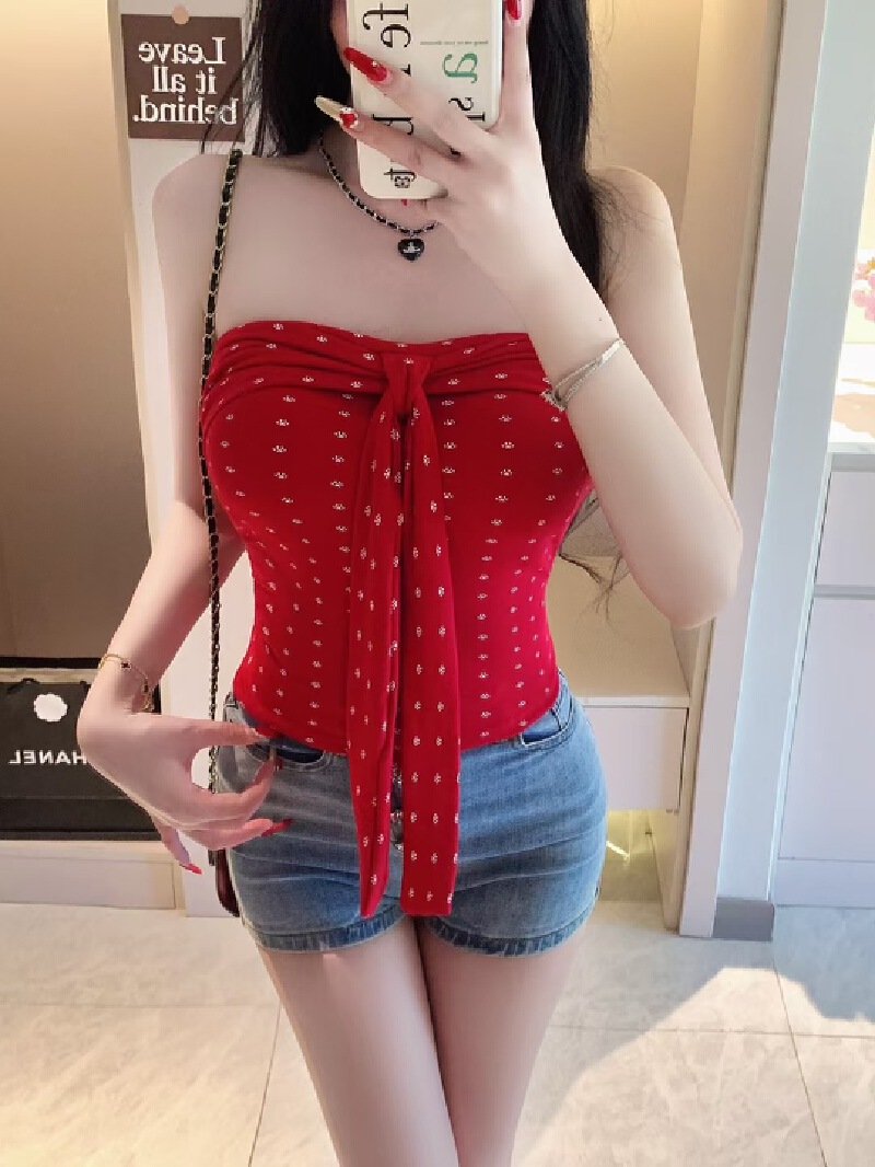 Vapetix Free Size-Free Size Women's Summer Sleeveless Tight Bodysuit Red Bra Top with Pure Desire Style – Bild 7