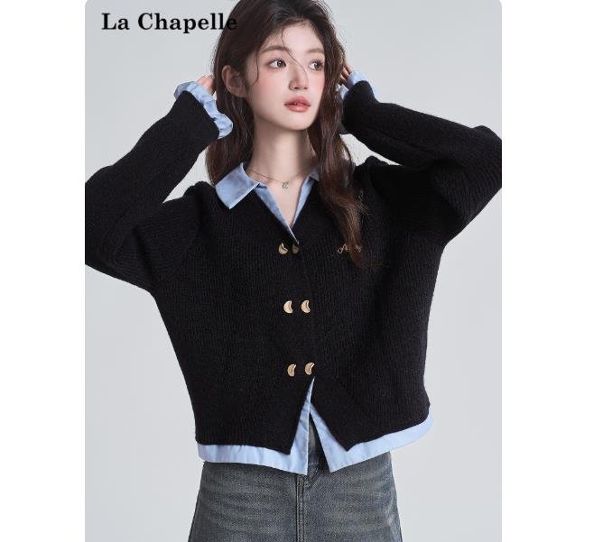 Vapetix Free Size-Free Size Women's Spring 2025 New College Style Splicing Knit Cardigan Outerwear Short-Sleeve Top with Pique – Bild 8