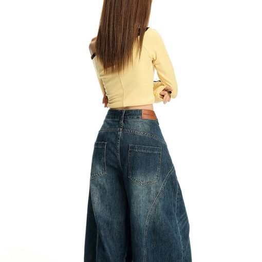 Vapetix XS-XL  Bent-knife American-style high street loose wide-leg stereoscopic cutting silhouette, washed denim – Bild 9