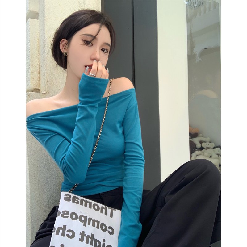 Vapetix One size fits all-One size fits all Actual shot ~ one-line collar, off-shoulder inner bottoming shirt, autumn new long-sleeved tight-fi - 图片 6