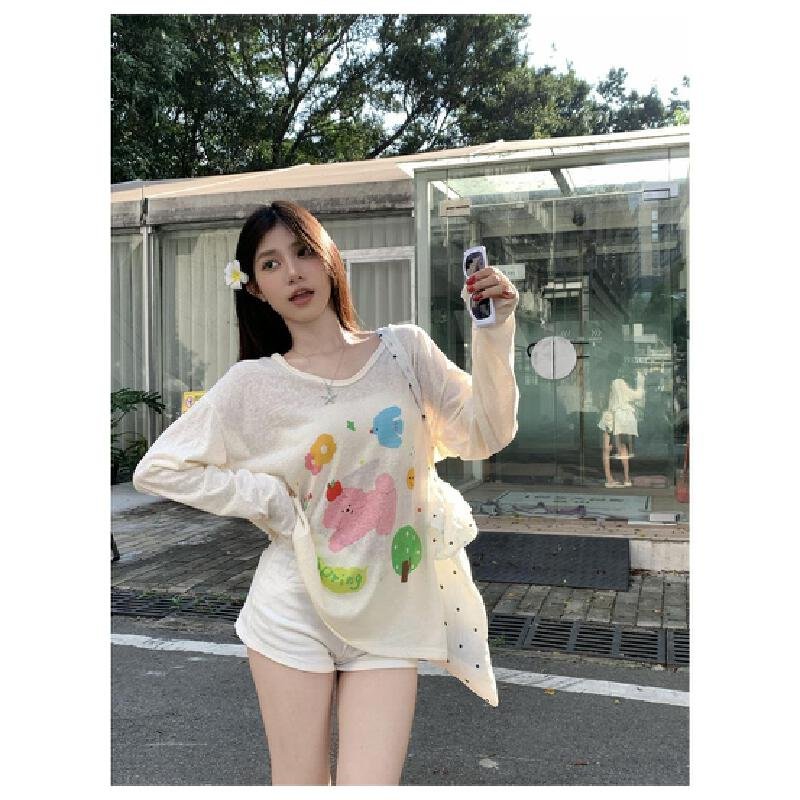 Vapetix S-XL Women's Design Print Relaxed Style Sheer Long-Sleeve Cross-Shoulder Sun Protective Cover-up from Gu – Bild 7