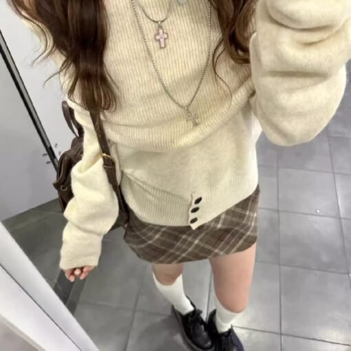 Vapetix Free Size-Free Size  One-Character-Leading Sweater 2025 Autumn/Winter New Inclusive French Design Soft and Comfortable H – Bild 7