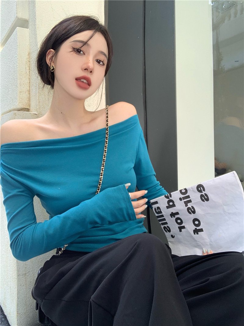 Vapetix One size fits all-One size fits all Actual shot ~ one-line collar, off-shoulder inner bottoming shirt, autumn new long-sleeved tight-fi - 图片 7