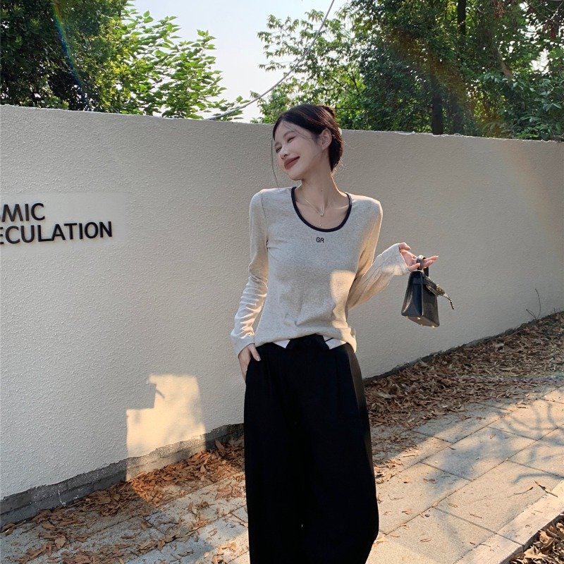 Vapetix One size fits all-One size fits all Actual shot~Korean style simple and versatile round neck autumn letter print contrast color long-sl – Bild 7