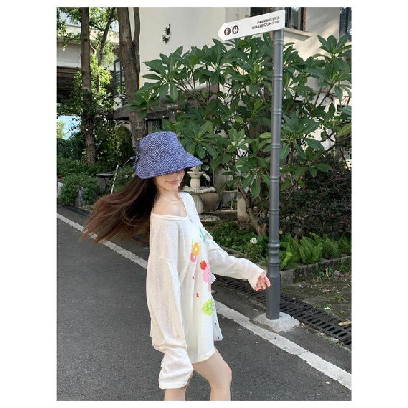 Vapetix S-XL Women's Design Print Relaxed Style Sheer Long-Sleeve Cross-Shoulder Sun Protective Cover-up from Gu – Bild 8