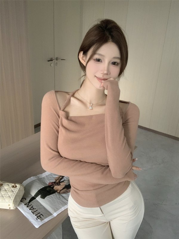 Vapetix One size fits all-One size fits all Real shot ~ Slim design niche halterneck top, bottoming shirt, off-shoulder temperament, inner T-sh - 图片 9