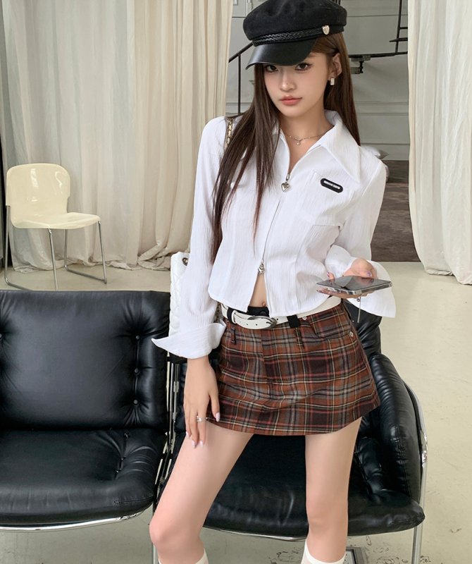 Vapetix S-XL Actual shot of 2024 summer new style anti-exposure plaid hot girl belt splicing plaid skirt high-en – Bild 8