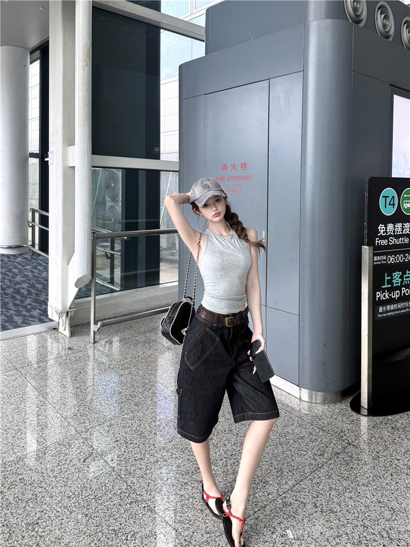 Vapetix S-XL Real shot! Elastic knitted waist-tightening cropped vest top women's loose straight-leg high-waiste – Bild 8