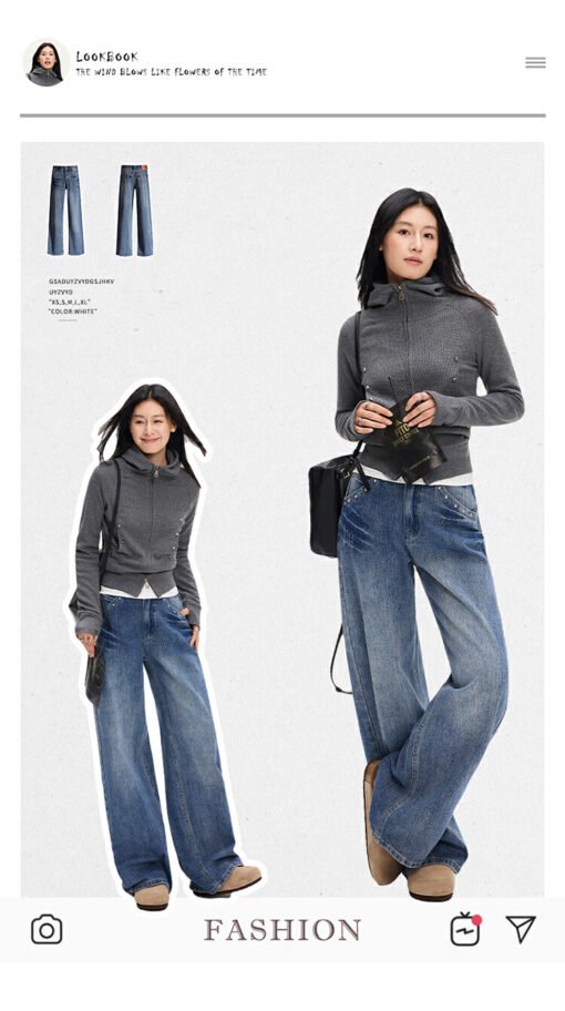Vapetix XS-XL  Photographed 25th Autumn and Winter New Model American Retro High-Waisted Belted Design Loose Strai – Bild 7