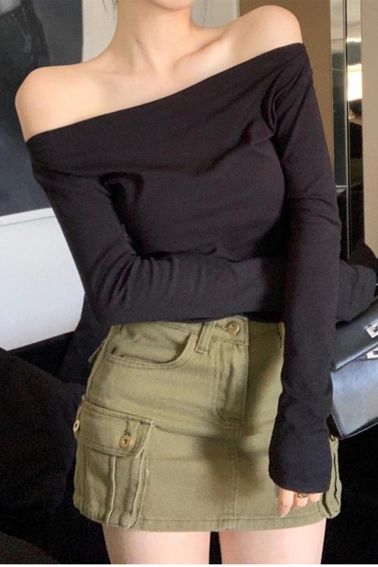 Vapetix One size fits all-One size fits all Actual shot ~ one-line collar, off-shoulder inner bottoming shirt, autumn new long-sleeved tight-fi - 图片 8