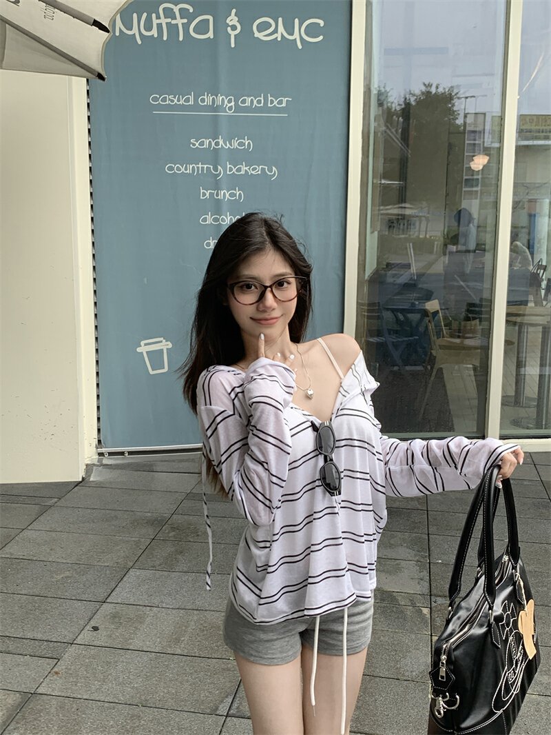 Vapetix S-XL Photographed Real Texture Long-Sleeve Hooded Open Coat Women's Summer Thin Version Sun Shirt Top – Bild 7