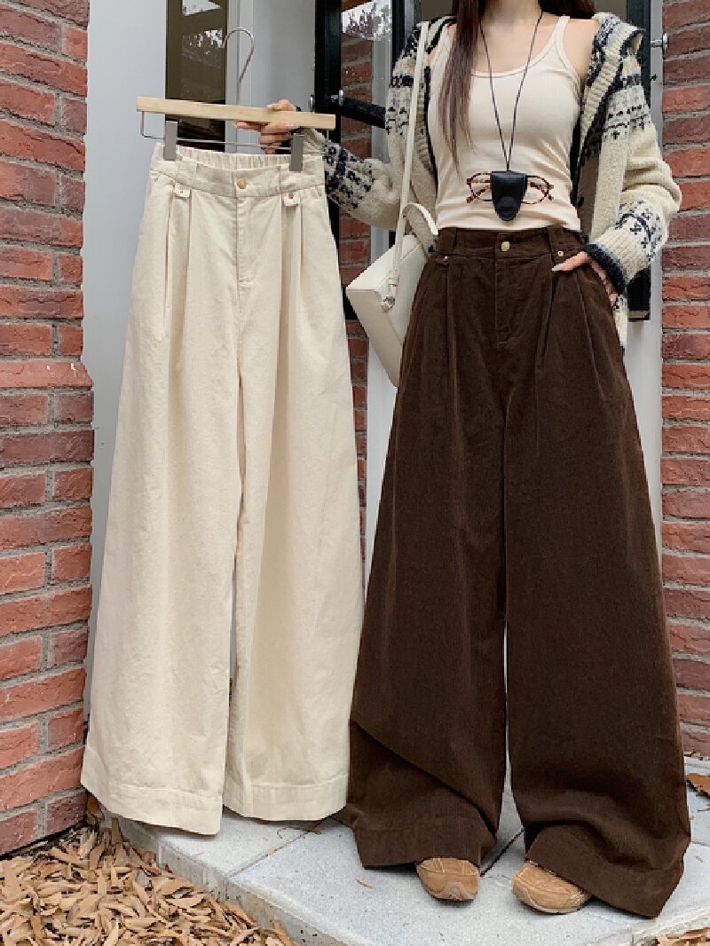 Vapetix S-L Actual shot corduroy loose retro high-waisted straight-leg casual pants solid color versatile women – Bild 8